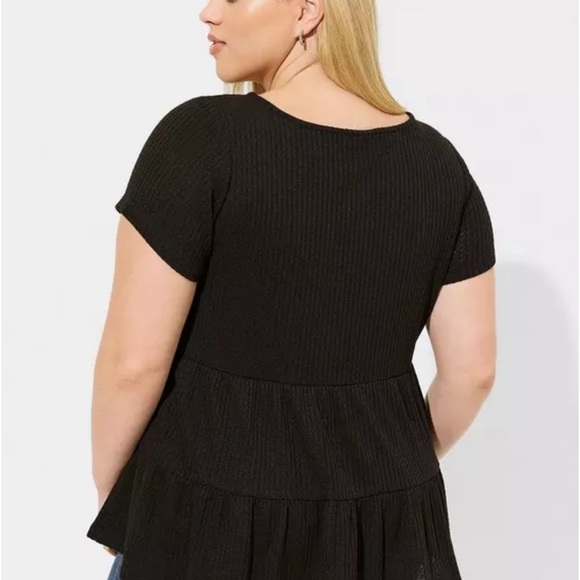 Torrid Waffle Knit Tiered Top – Green, Size 1 - Picture 2 of 6